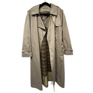 Vintage London Fog Trench Coat Double Breasted Flannel Lined Olive Green Size 14